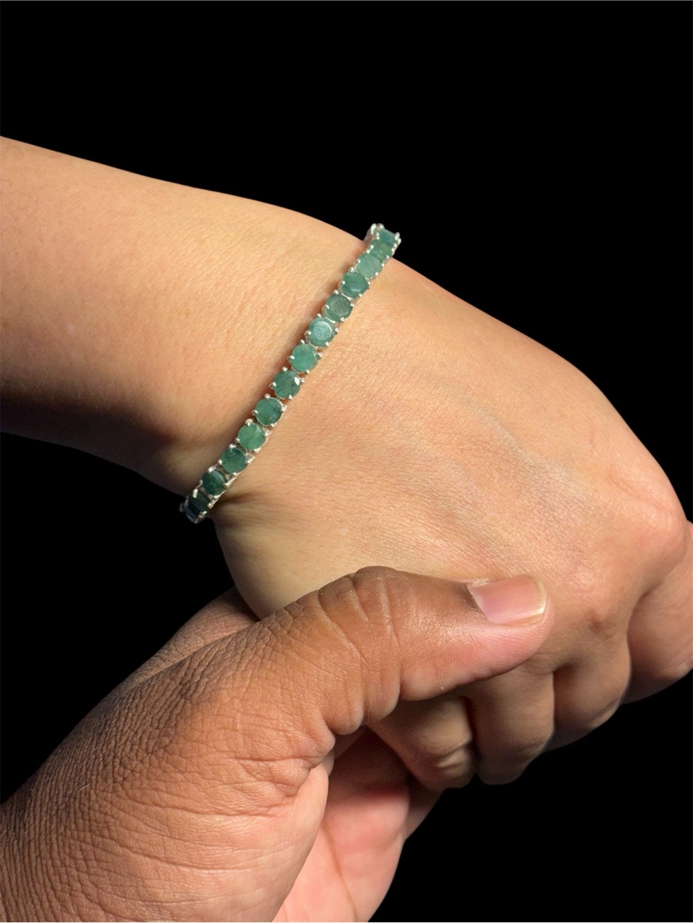 Natural Emerald Tennis Bracelet 925 Sterling Silver 7.5" Handmade